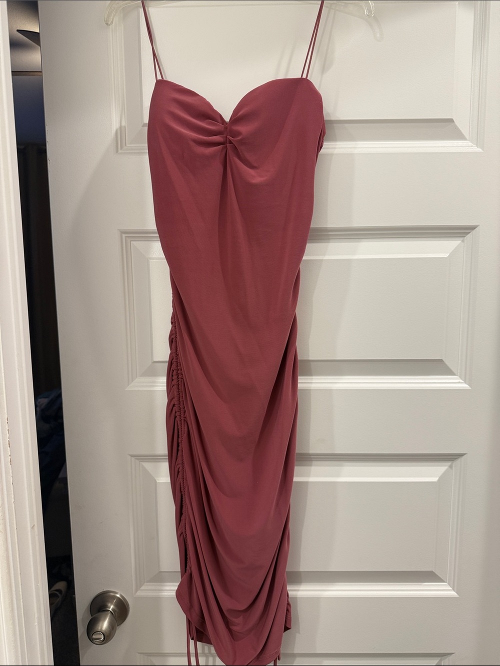 Windsor Mauve Spaghetti-Strap Ruched Midi Dress